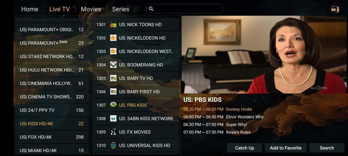 Modern IPTV electronic program guide interface dashboard screenshot