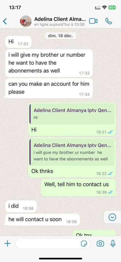 EvesTV customer confirming renewed annual IPTV subscription via WhatsApp